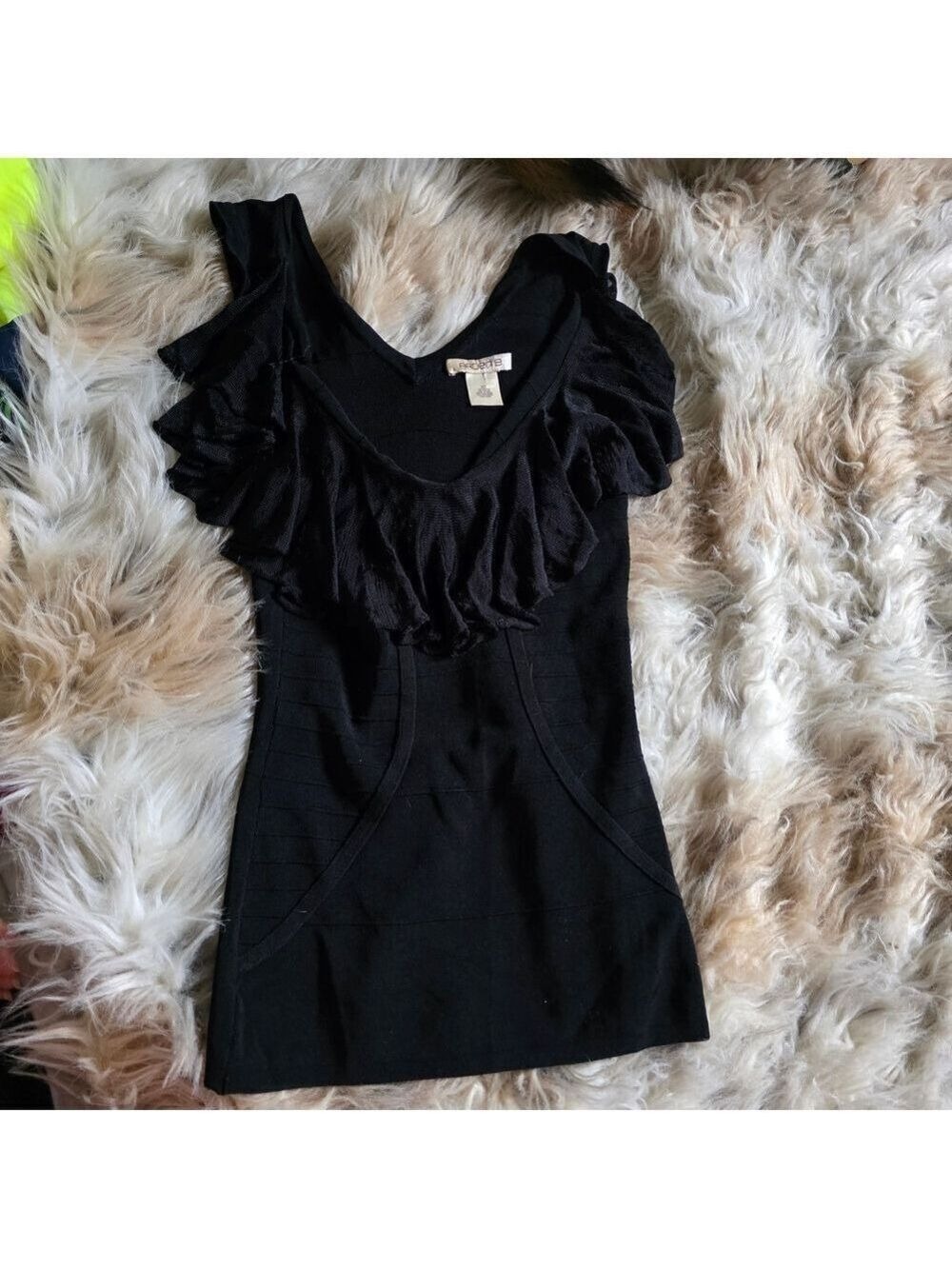 Arden B Black V-Neck Tank Top Ruffle